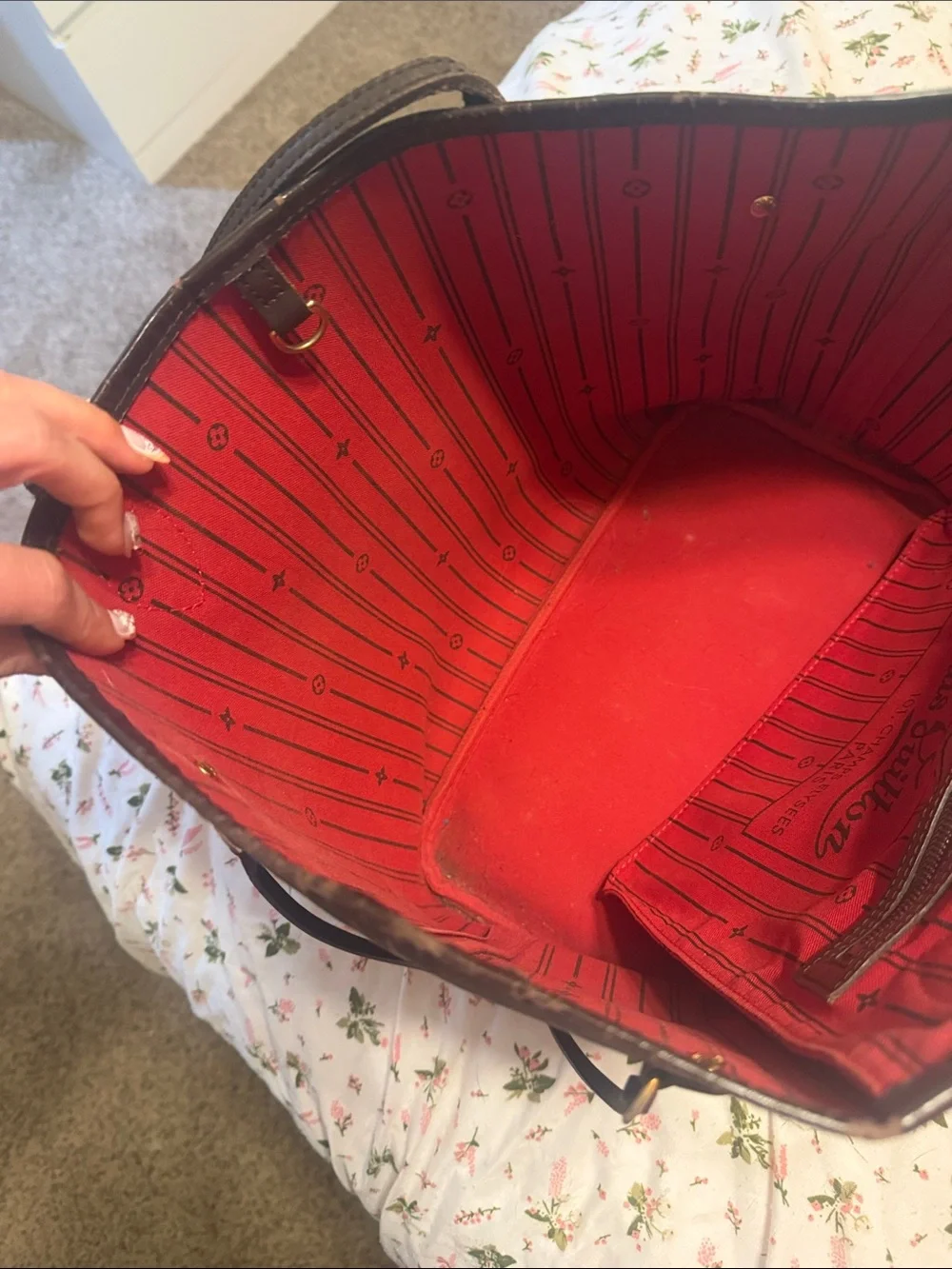 Louis Vuitton Brown Damier Ebene Tote with Red Interior